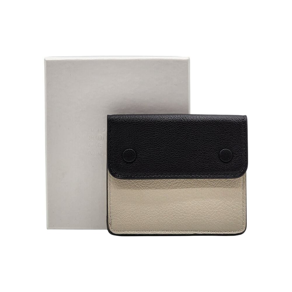 Maison Margiela Four Stitch Leather Card Holder Black Beige - NWB